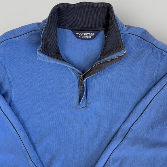 Roundtree & Yorke Long Sleeves 1/4 Zip Pullover Sweatshirt Cotton Size M Blue - Picture 3 of 11